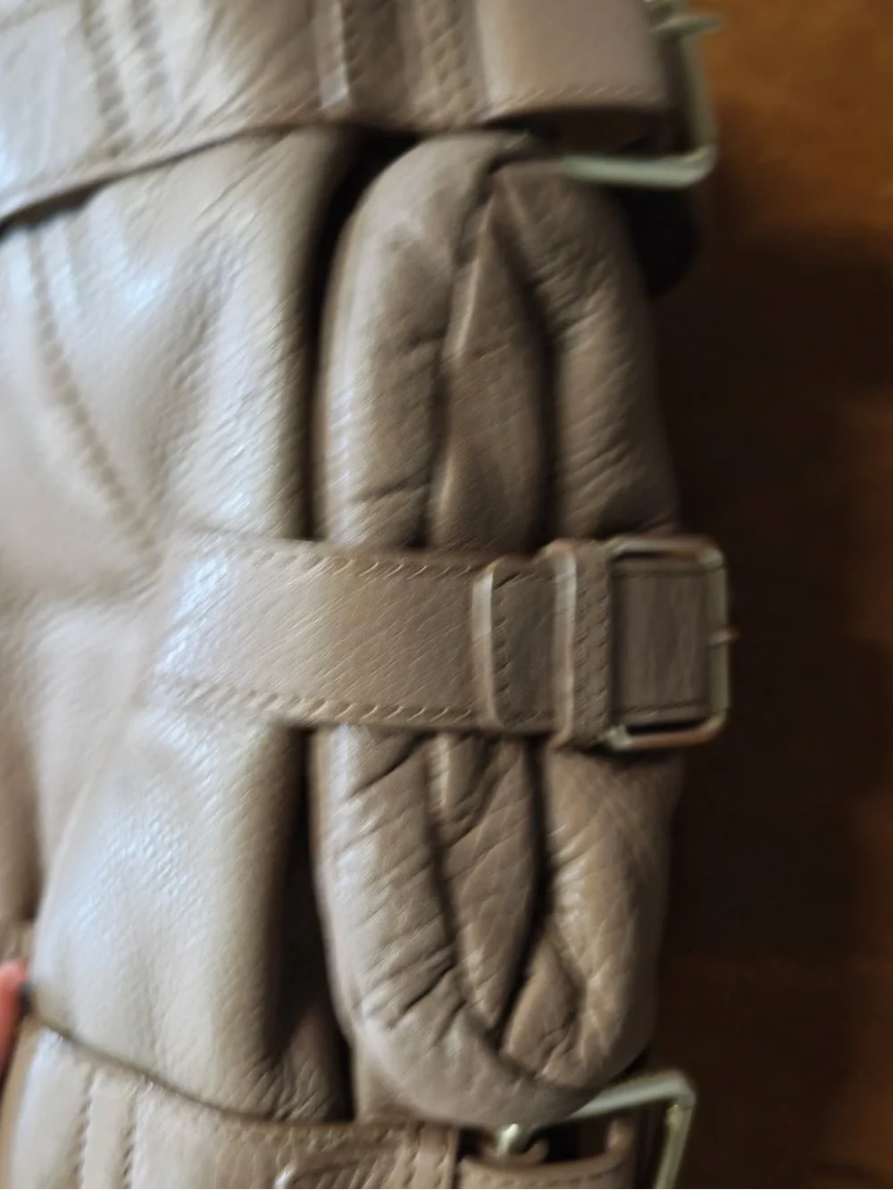 Michael Kors Taupe Leather Shoulder Bag with Buckle Accents